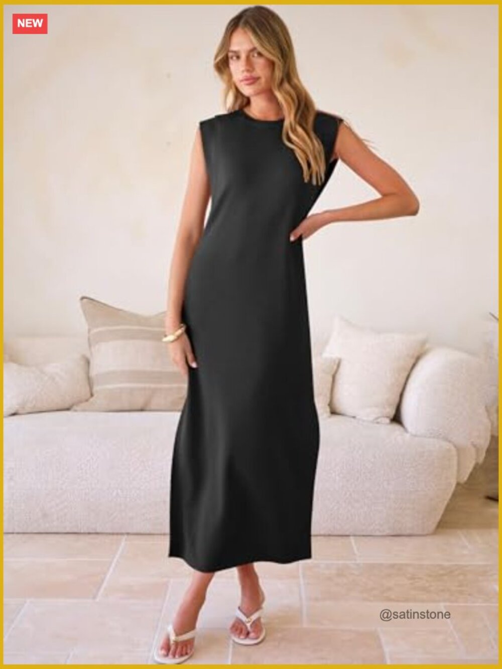 Women's Sleeveless Maxi Dress Crewneck Side Slit Wrinkle-Free Beach Vacation - Picture 5 of 7